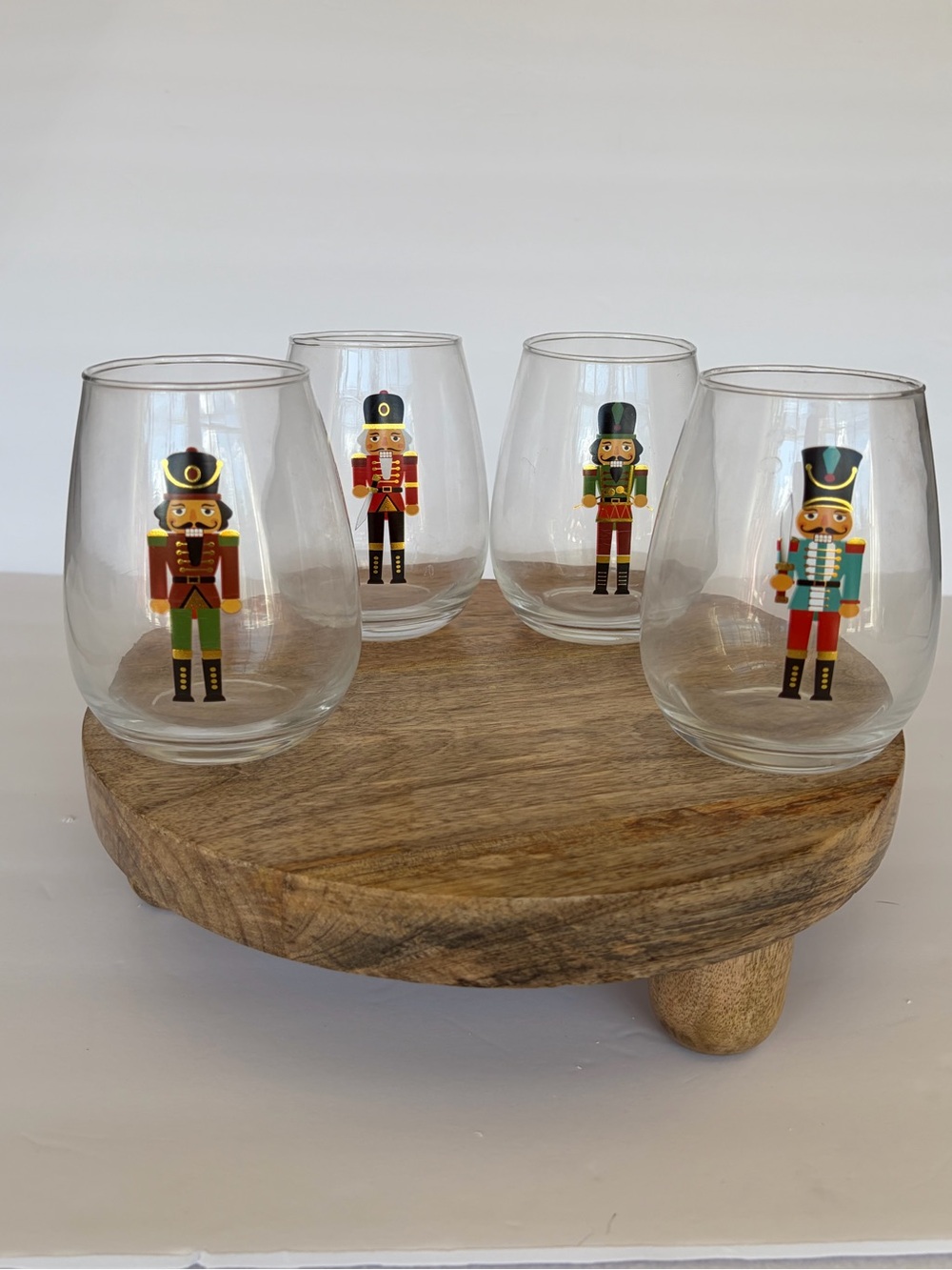 Nutcracker Christmas Stemless Wine Glasses Set of 4 Holiday Barware